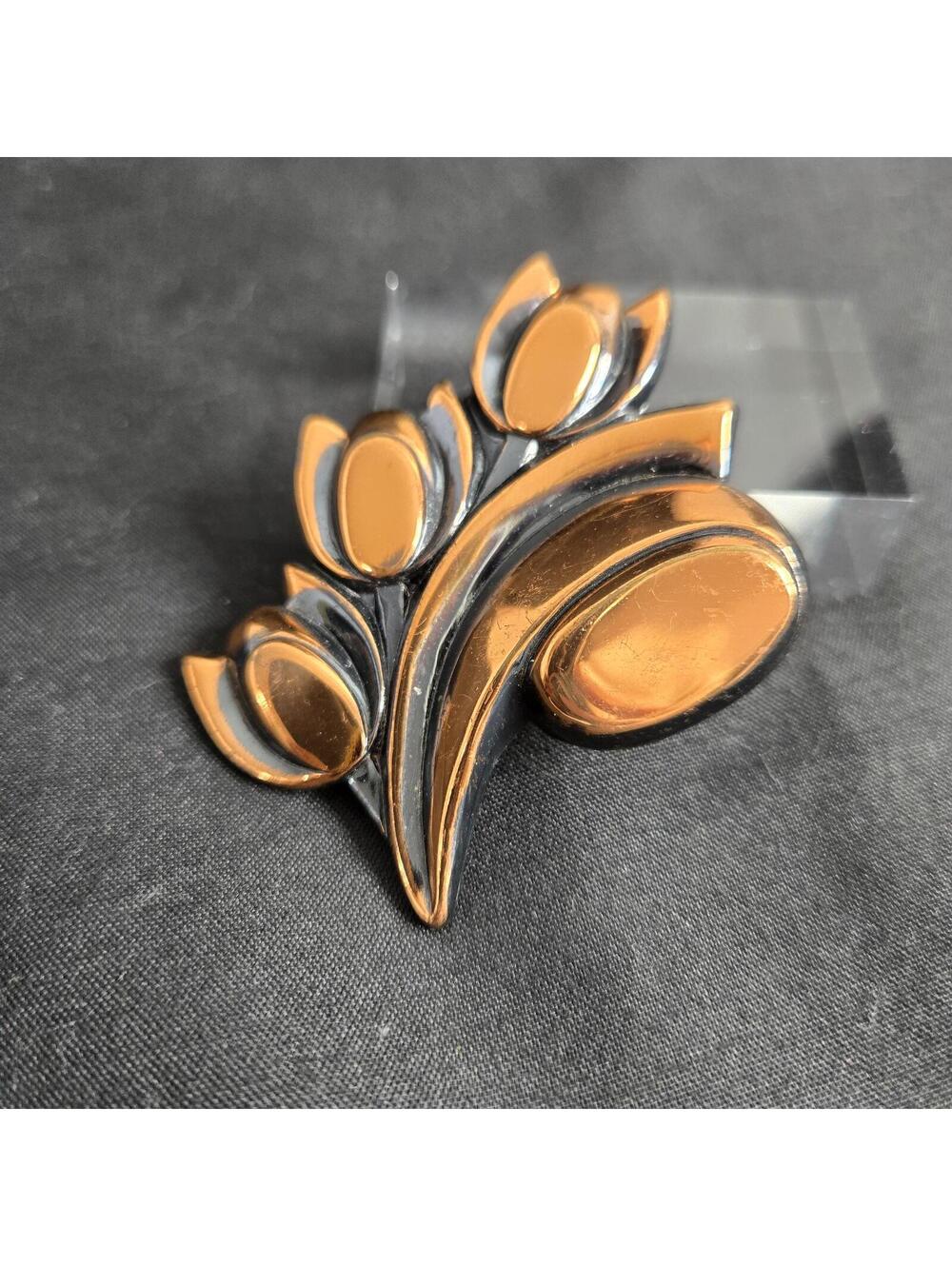 Vintage Copper Floral Brooch MCM Abstract Mid Century Modern Pin